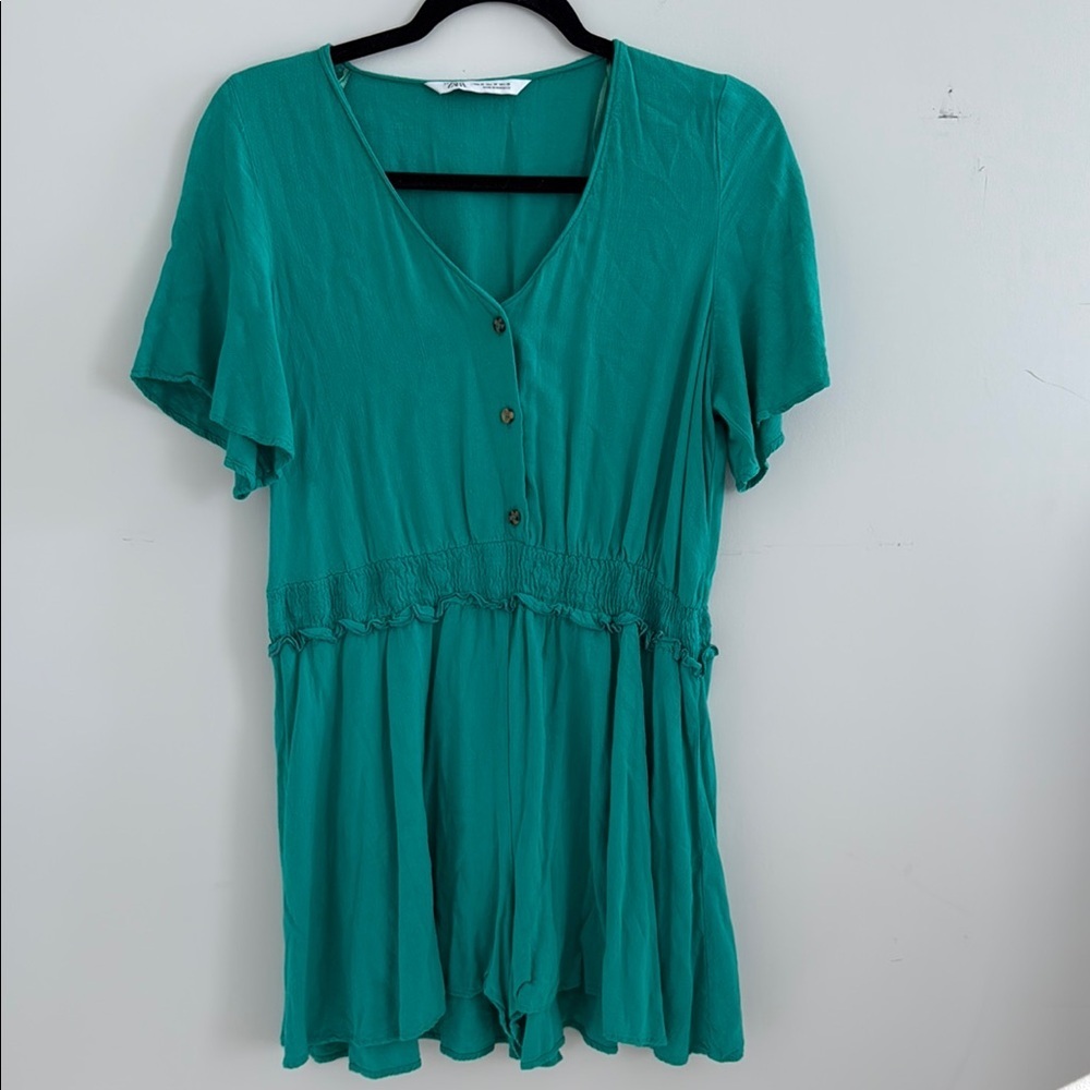 Zara Women’s  Teal Button-Front Green  Romper Size M